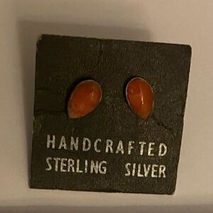 ESTATE Rare Vintage Coral Handcrafted 925 Sterling Silver Stud Earrings On Card
